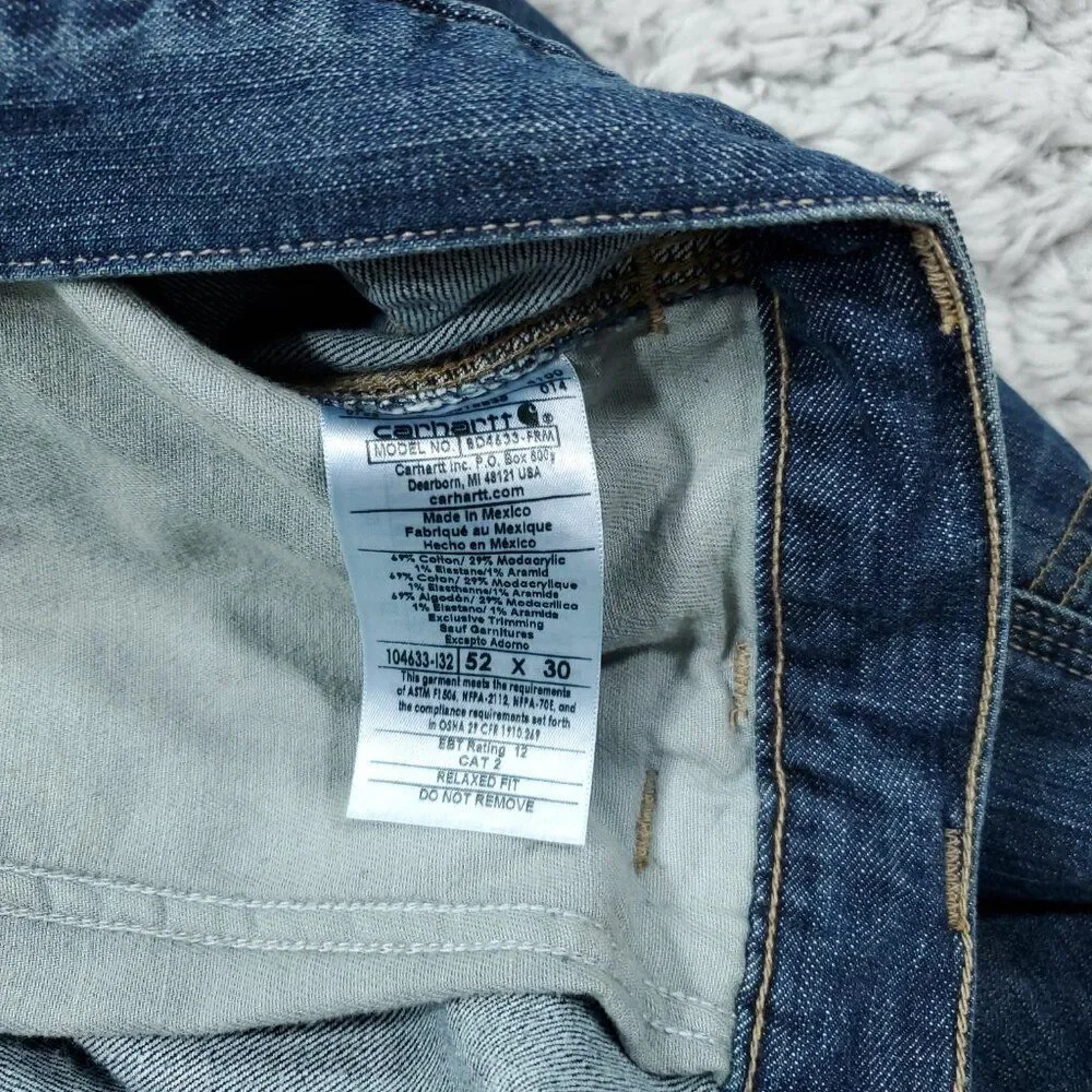 READ Carhartt FR Rugged Flex Relaxed Fit Jeans Size 52x30 Flame Resistant Blue